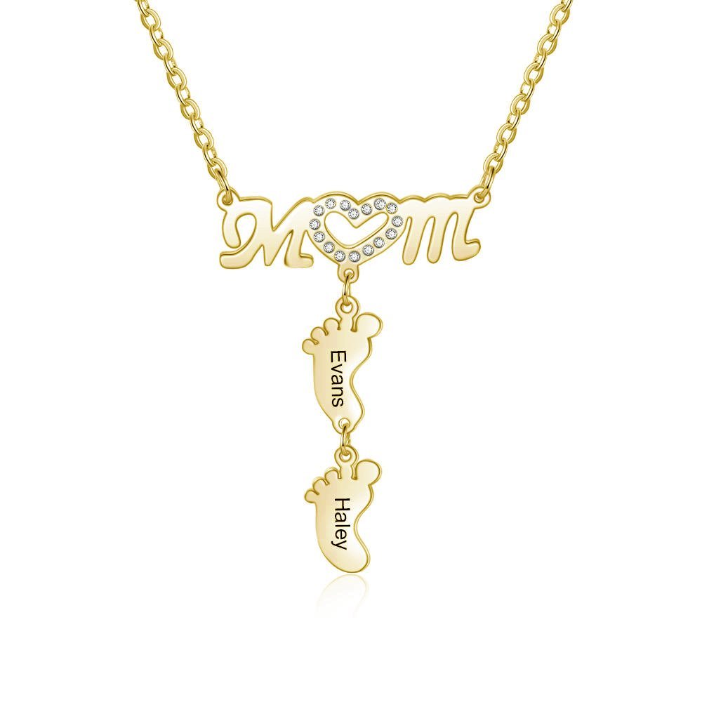 Collar "MoM" con colgante de huellas personalizadas con 2 nombres-Jessemade ES