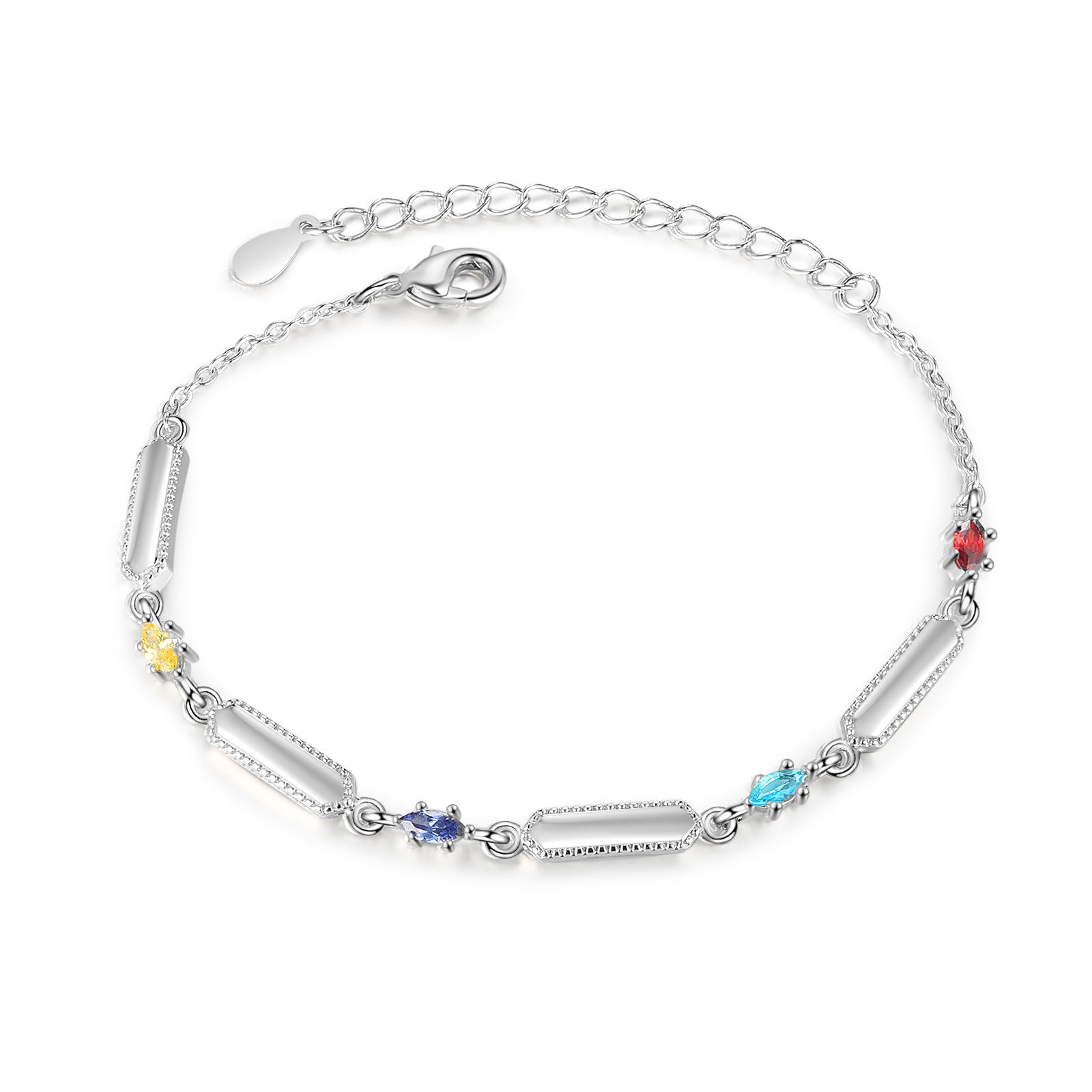 Pulsera infinito para mujer y placa personalizada con 4 nombres y 4 piedras de nacimiento-Jessemade ES