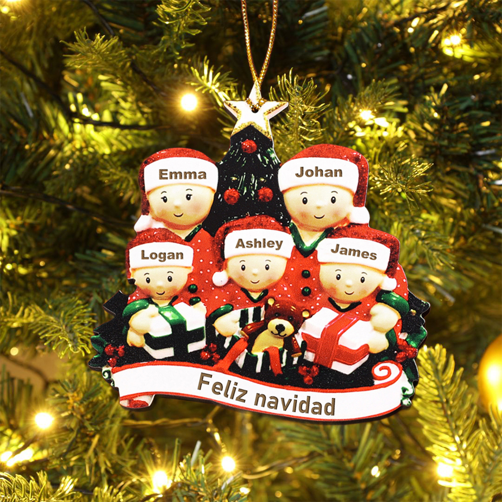 Navidad-Ornamentos de resina muñecos navideños familia y regalos 5 nombres personalizados con texto adorno de árbol