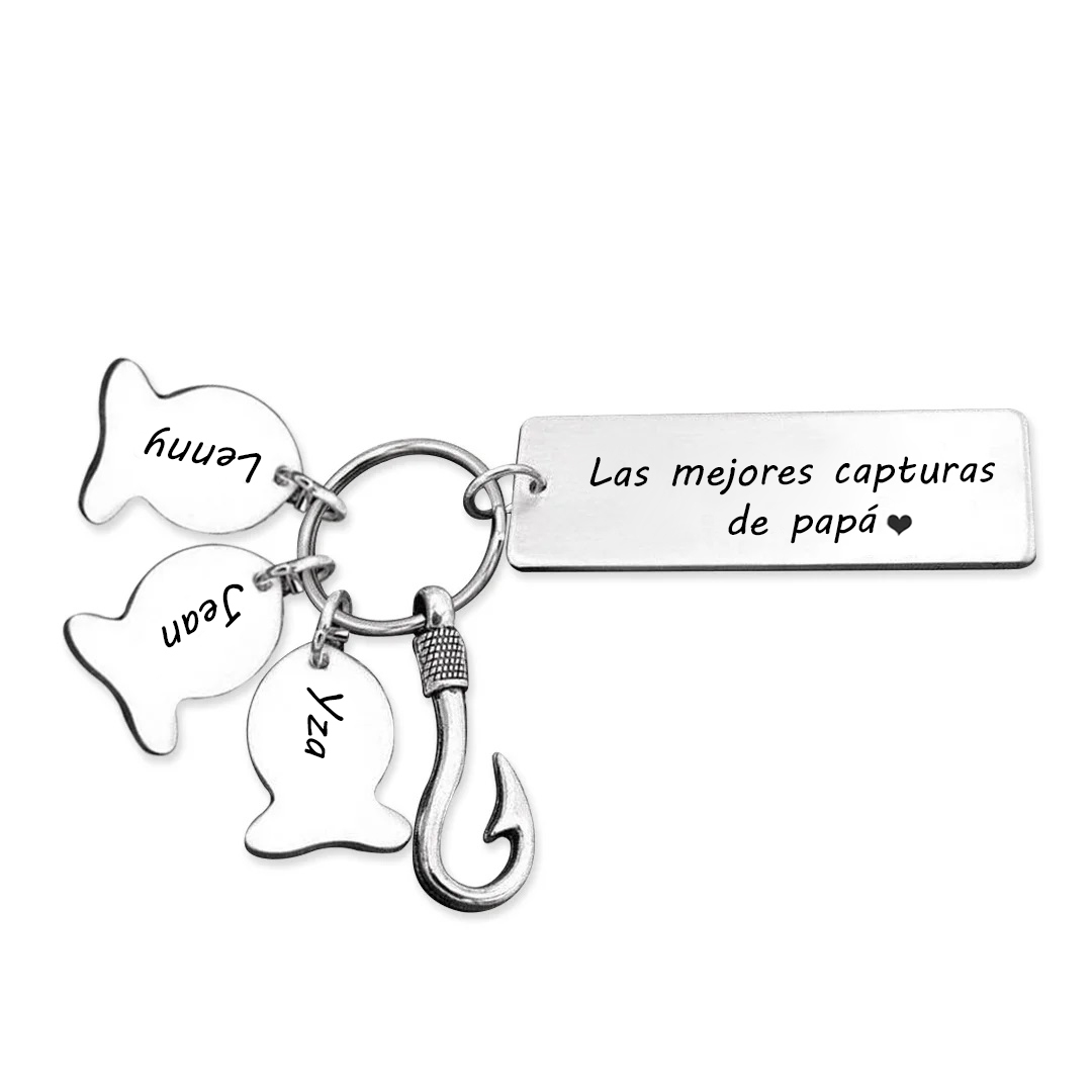 A mi papá - Llavero anzuelo y pez personalizado con 3 nombres