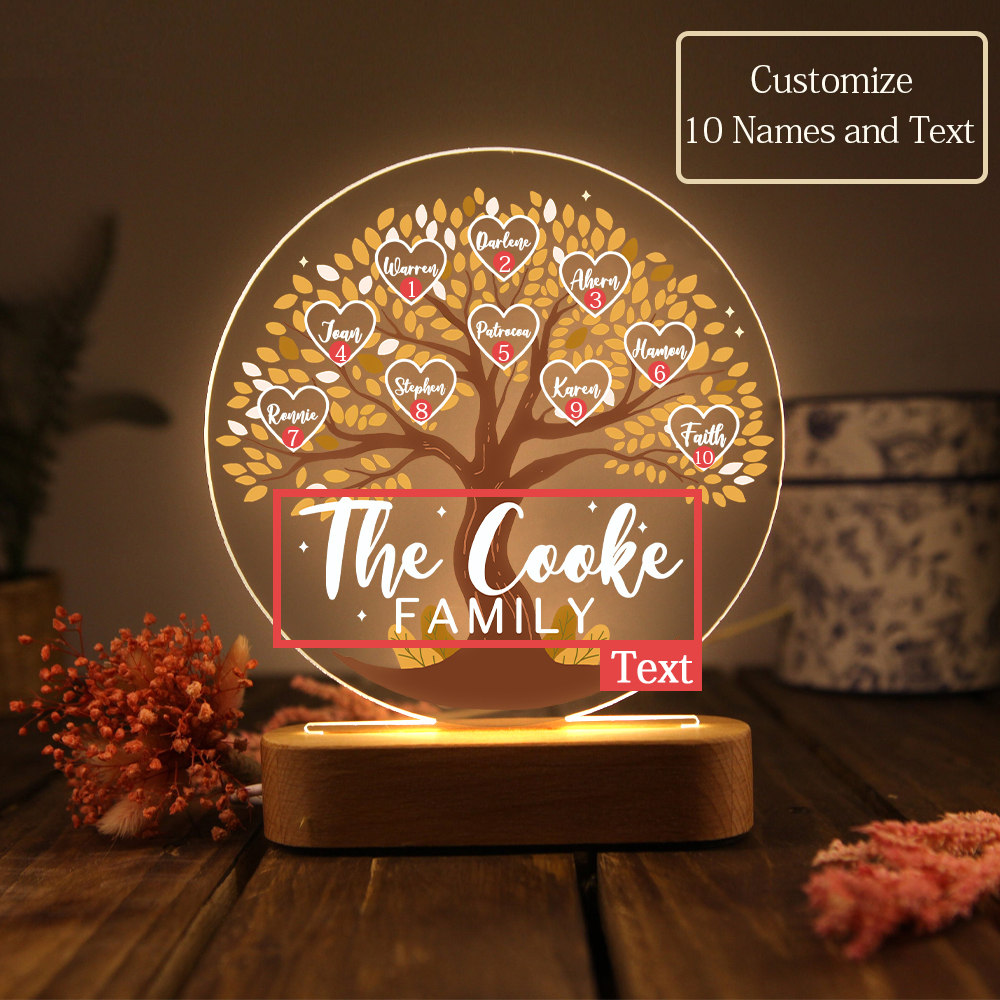 Lámpara de noche LED Árbol de la Vida 10 nombres y 1 texto personalizados-Jessemade ES