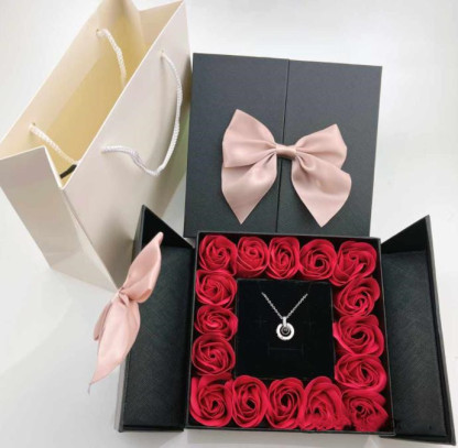 Caja de regalo caja de joya con lazo rosa eterna-Jessemade ES
