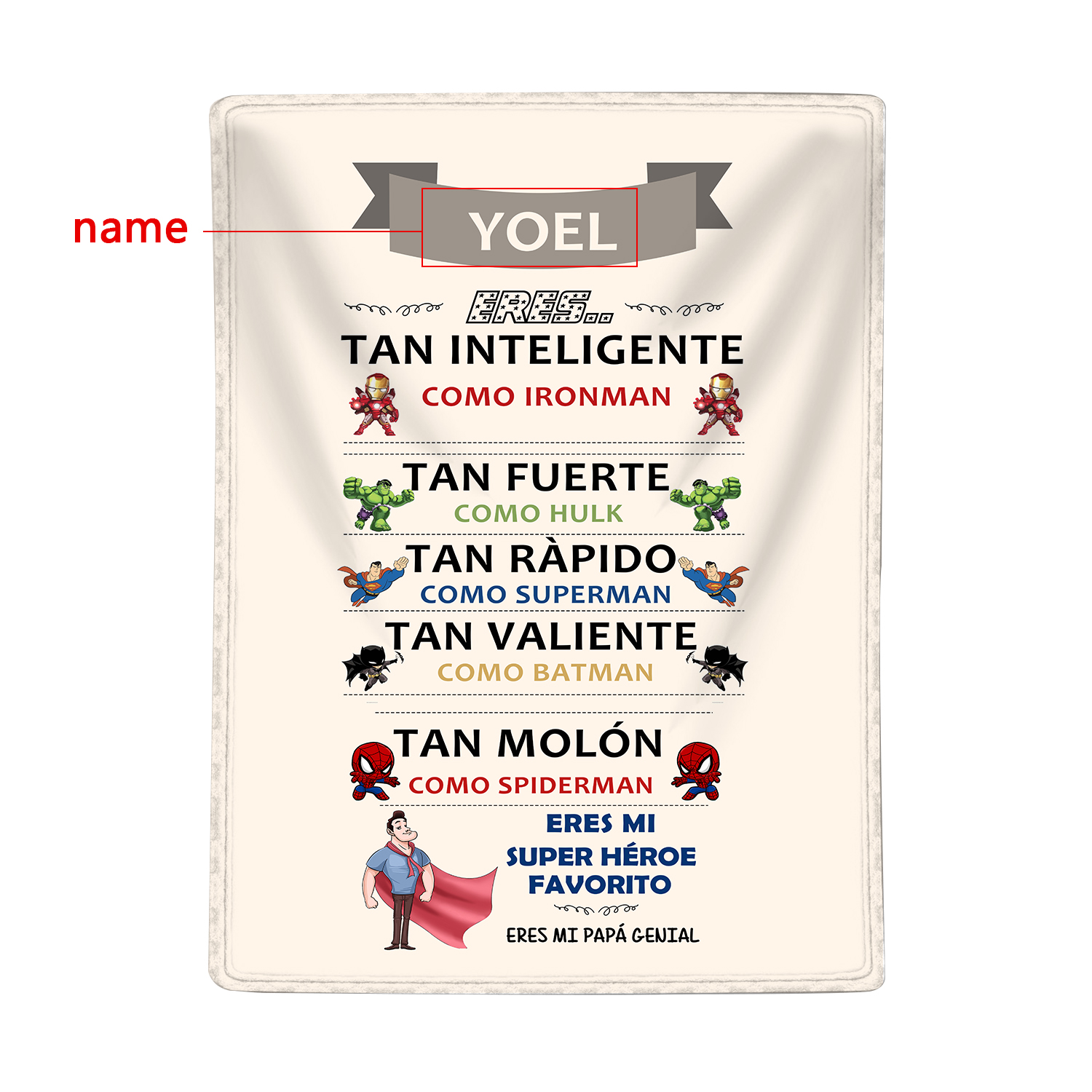 A mi padre-Manta de buen calidad eres mi héroe y personalizada con 1 nombre-Jessemade ES