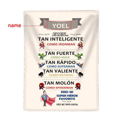 A mi padre-Manta de buen calidad eres mi héroe y personalizada con 1 nombre-Jessemade ES