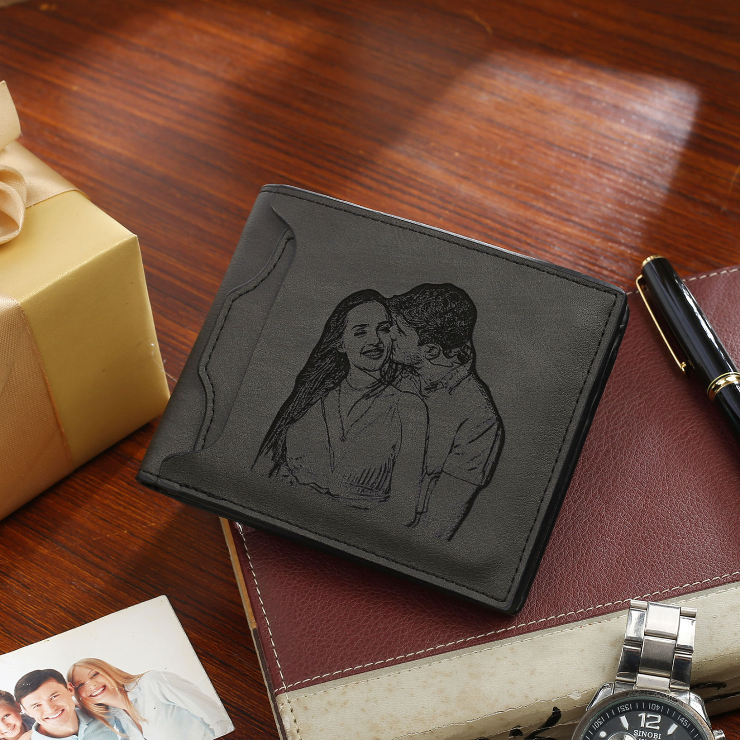 Cartera, billetera personalizada con 1 foto, 1 nombre y 1 letra monedero para hombre-Jessemade ES