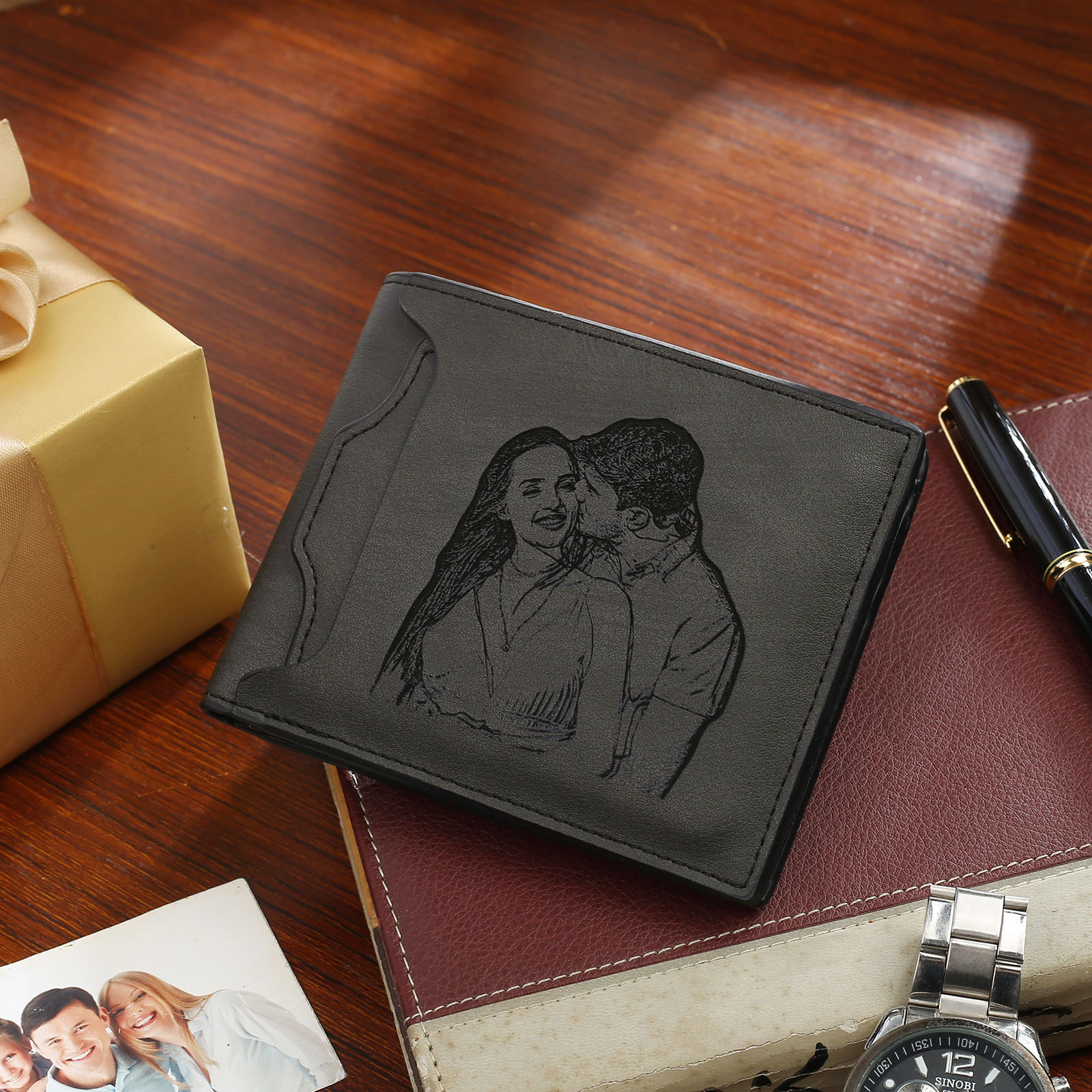 Cartera, billetera personalizada con 1 foto, 1 nombre y 1 letra monedero para hombre-Jessemade ES