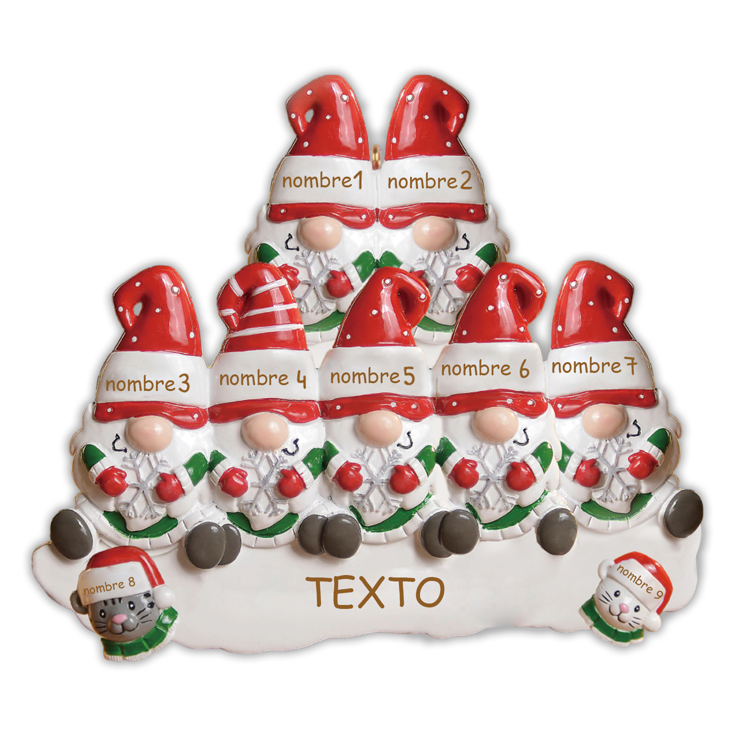 Navidad-Ornamento Navideño Familia de Siete con Dos Gatos 9 Nombres co