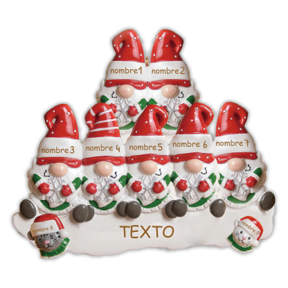 Navidad-Ornamento Navideño Familia de Siete con Dos Gatos 9 Nombres co