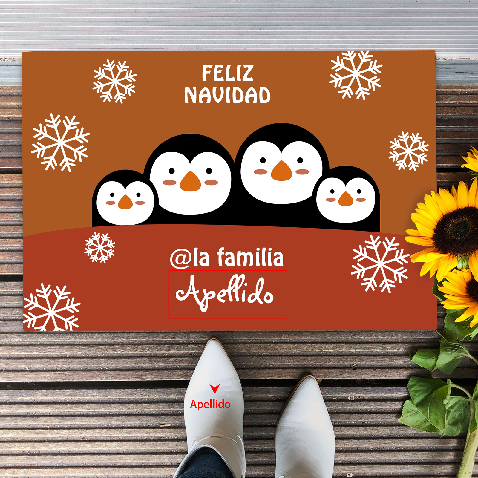 Navidad-felpudo/alfombra de entrada familia de pingüinos personalizado con apellido-Jessemade ES