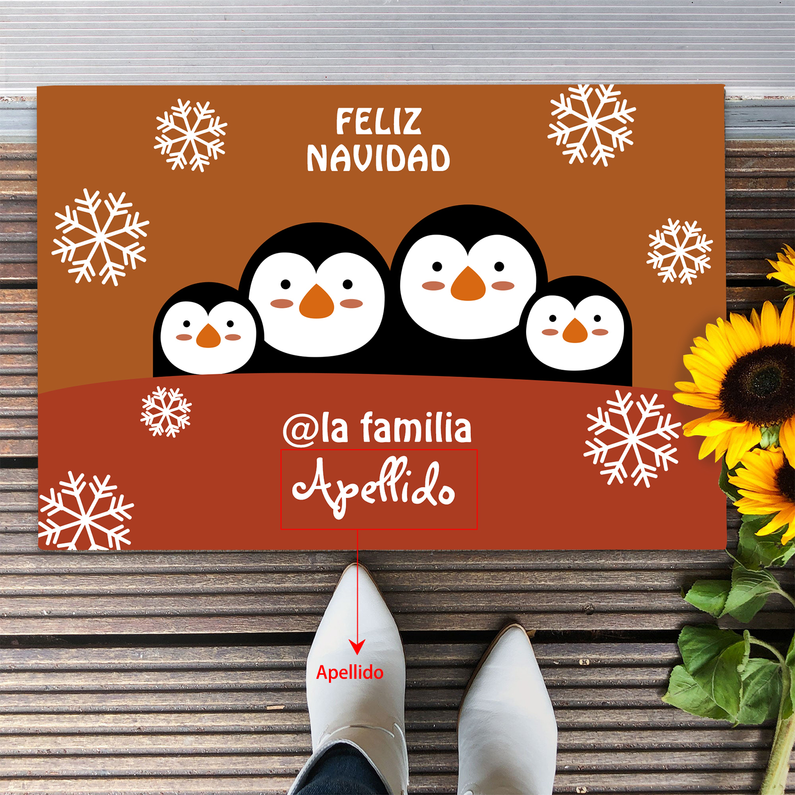 Navidad-felpudo/alfombra de entrada familia de pingüinos personalizado con apellido-Jessemade ES