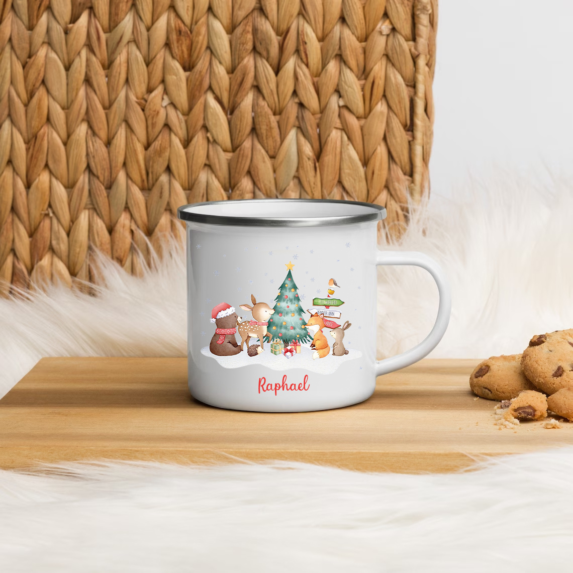 Navidad-Taza fiesta de animales para niños con 1 nombre personalizado-Jessemade ES