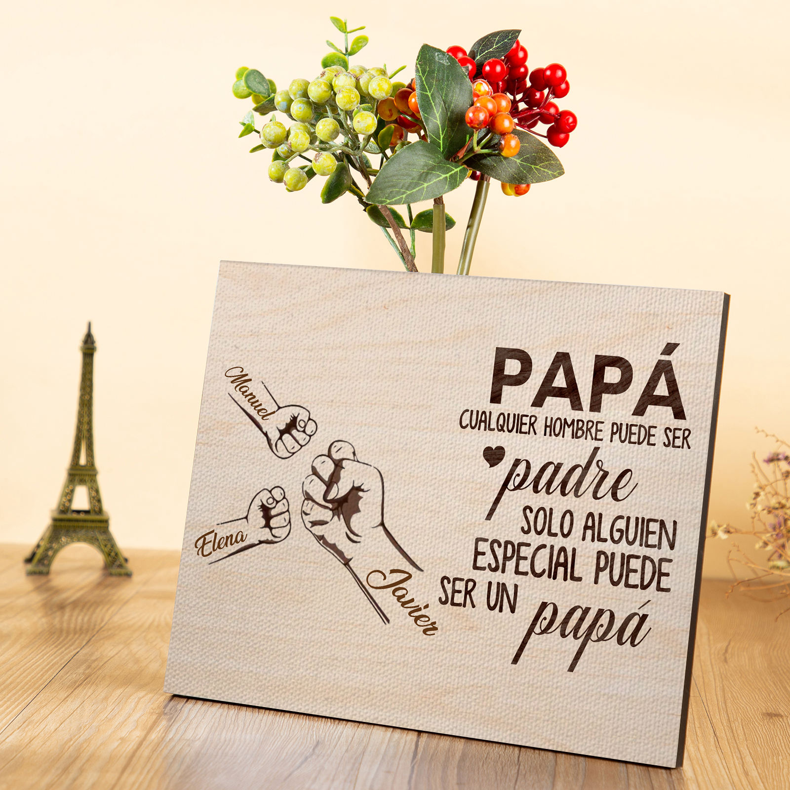 A mi papá - Lámina 2-6 nombres personalizados marco de madera puño con puño-Jessemade ES