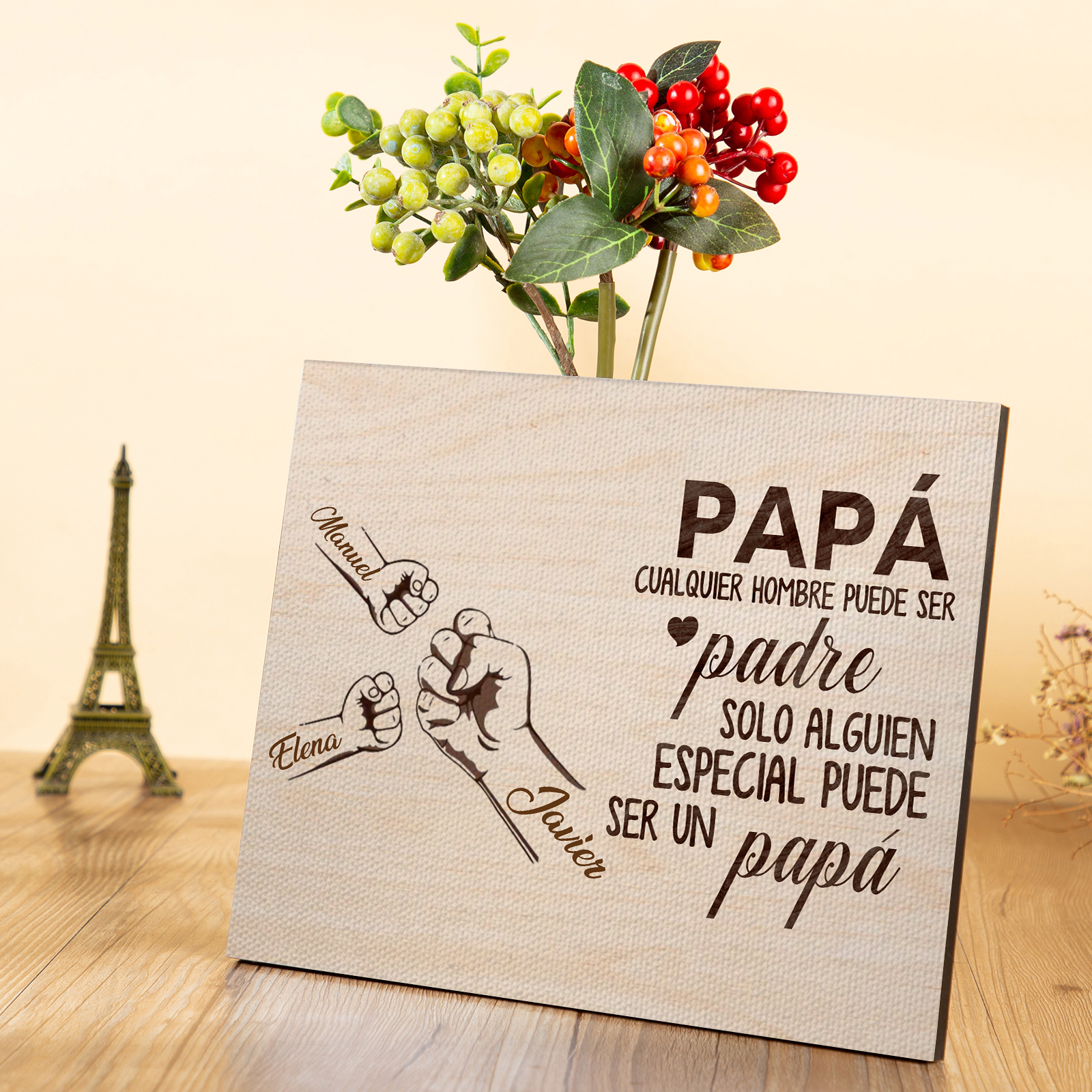 A mi papá - Lámina 2-6 nombres personalizados marco de madera puño con puño-Jessemade ES