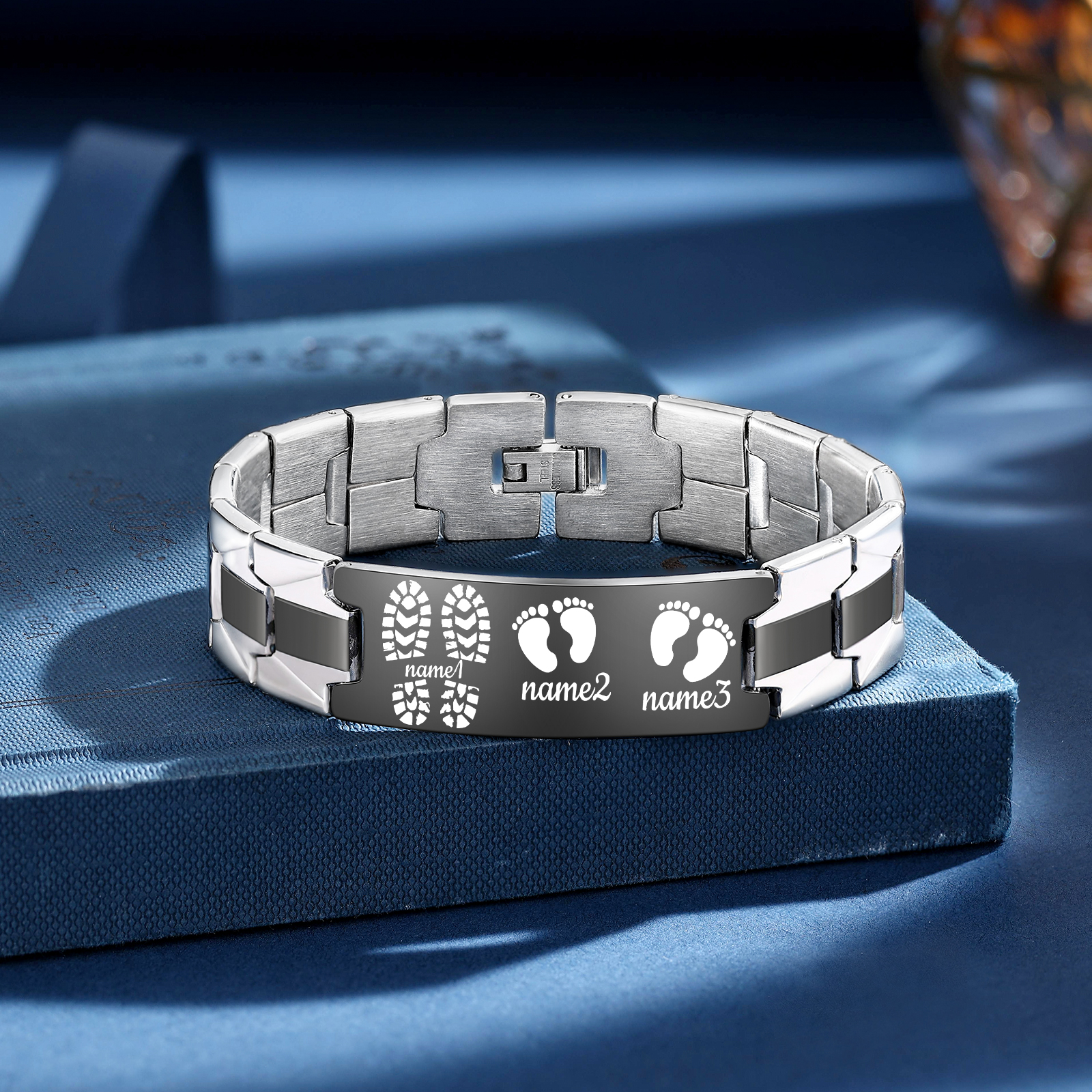 Pulsera 3-7 Nombres Personalizados de Cadena con Placa de Huellas