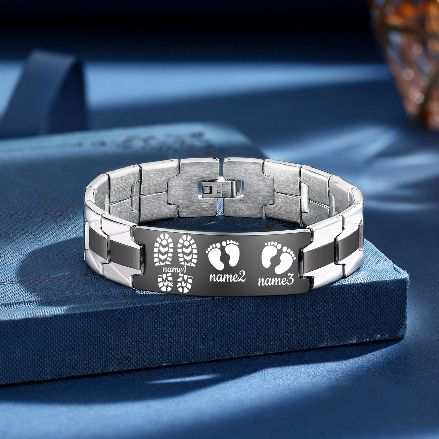 Pulsera 3-7 Nombres Personalizados de Cadena con Placa de Huellas