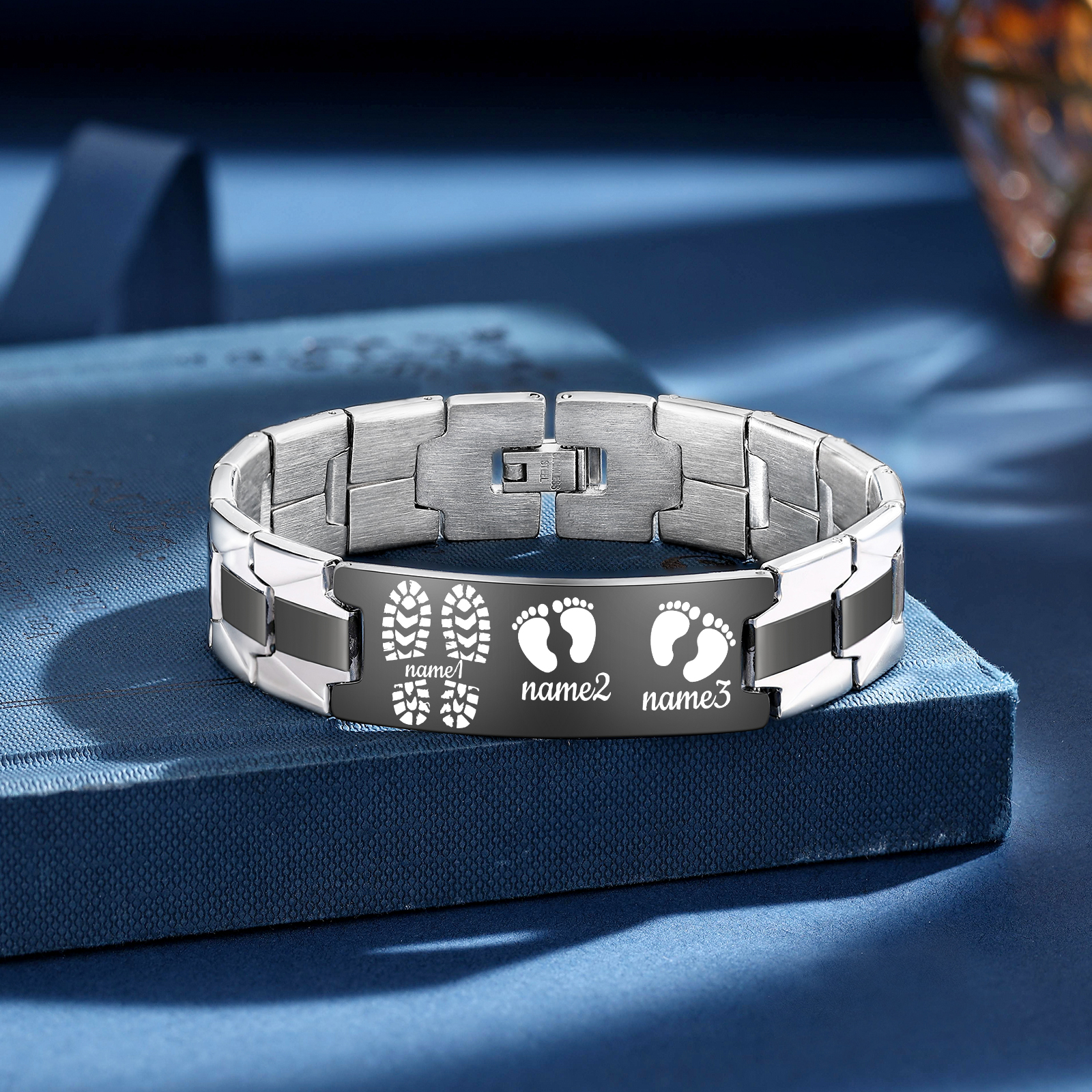 Pulsera 3-7 Nombres Personalizados de Cadena con Placa de Huellas