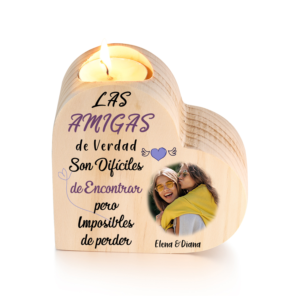 A mi amiga - Candelero de madera sin vela 2 nombres personalizados con foto-Jessemade ES