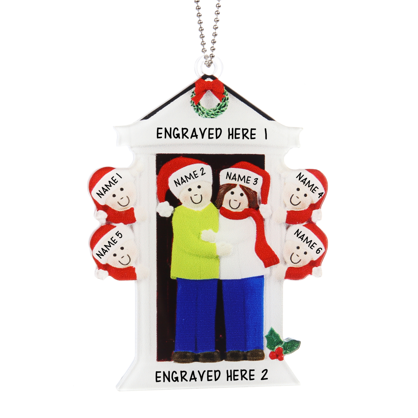 Navidad-Ornamentos Navideños de Acrílico Familia en Puerta 6 Nombres Personalizados con 2 Textos