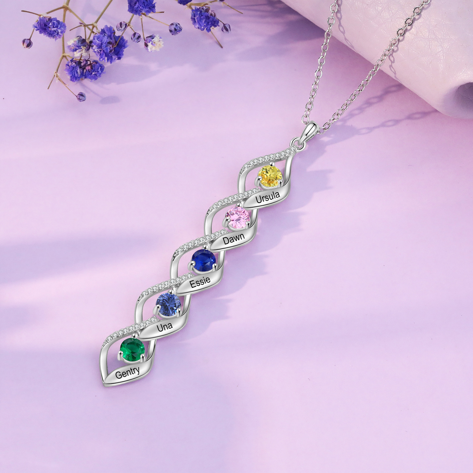 Collar de lazos con 2-5 nombres y piedras de nacimiento personalizados-Jessemade ES