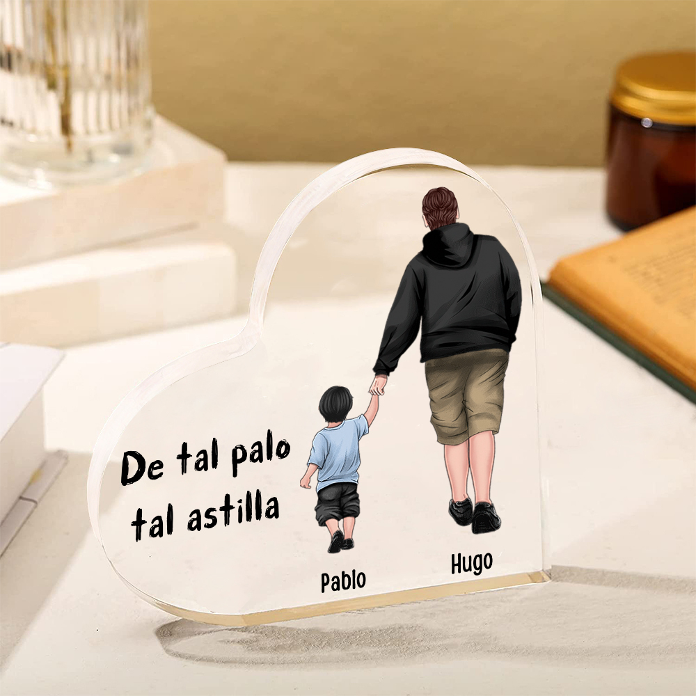 Placa de acrílico en forma de corazón papá e hijo con 2 nombres personalizados-Jessemade ES