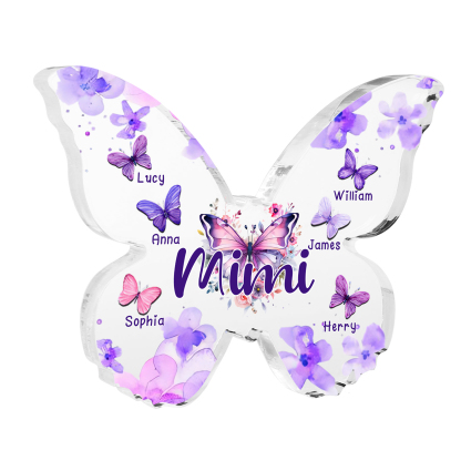 A mi mamá/abuela-Placa de acrílico "Mariposas" en forma de mariposa 6 nombres y 1 texto personalizados-Jessemade ES
