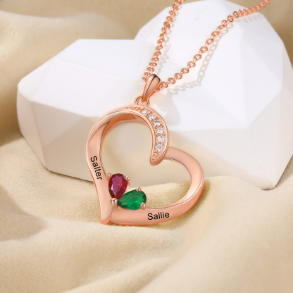 Collar corazón con 1-6 nombres personalizados y 1-6 piedras de nacimiento-Jessemade ES