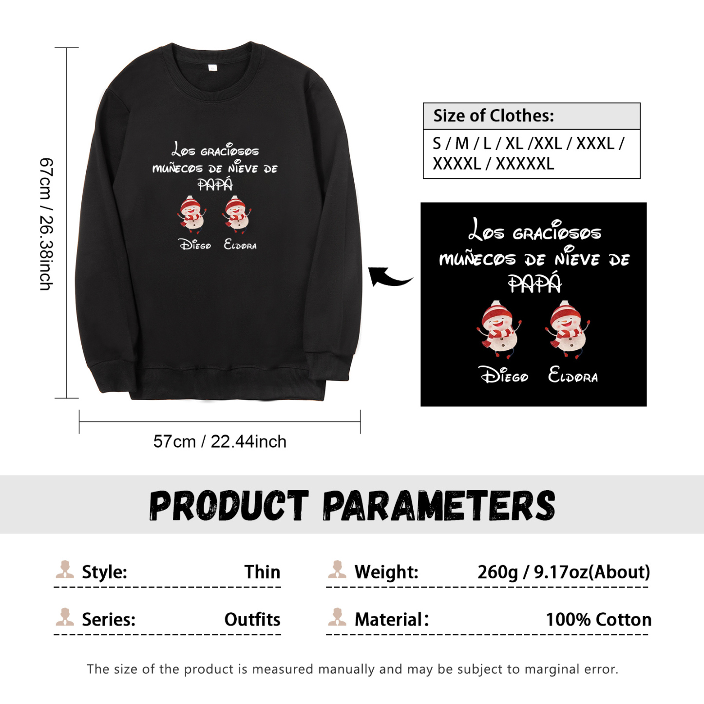 Familia-Sudadera "Muñecos de nieve" 3 nombres personalizados-Jessemade ES