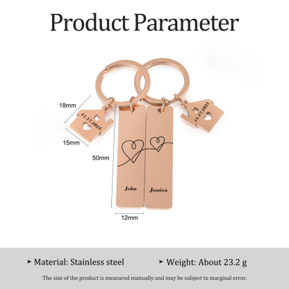 Llavero para pareja corazones conectados 2 nombres personalizados con fecha dije de casa-Jessemade ES