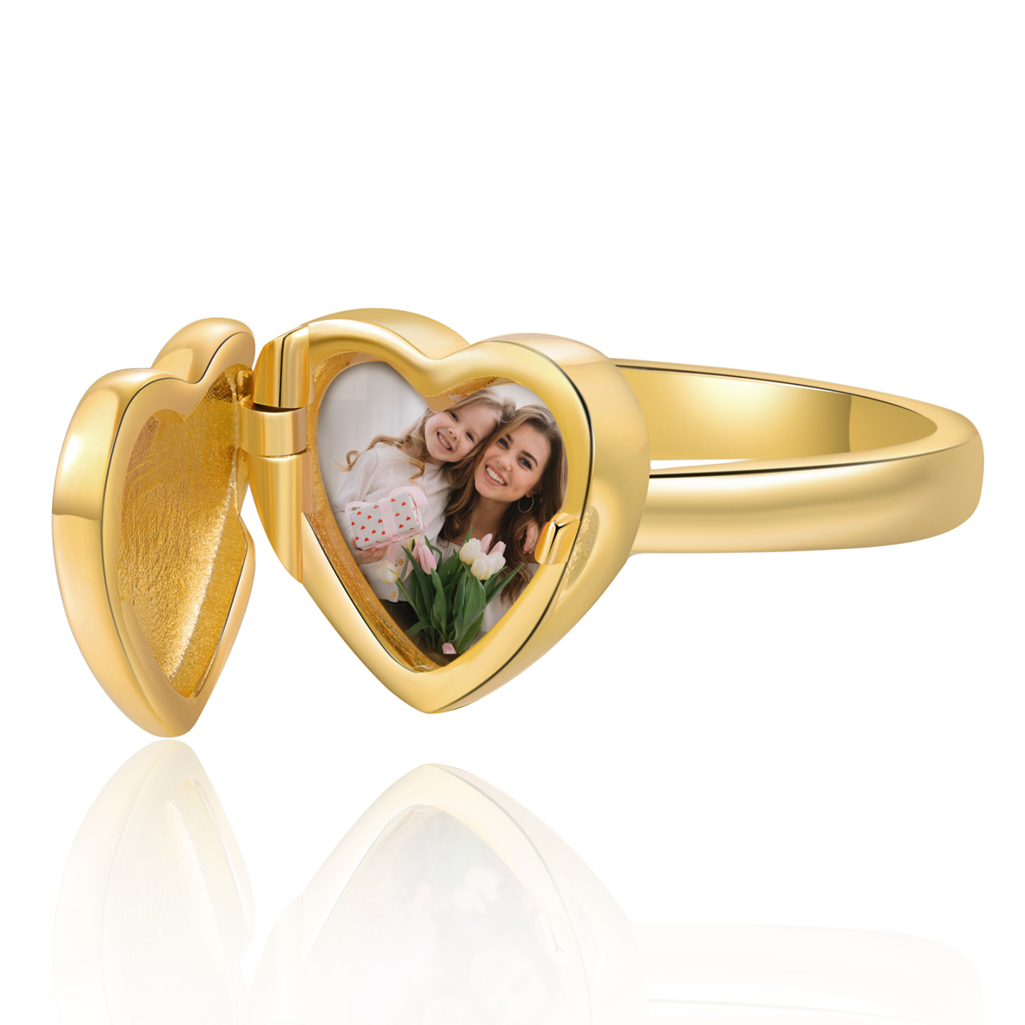 Anillo con corazón abierto personalizado con 1 foto y 1 texto-Jessemade ES