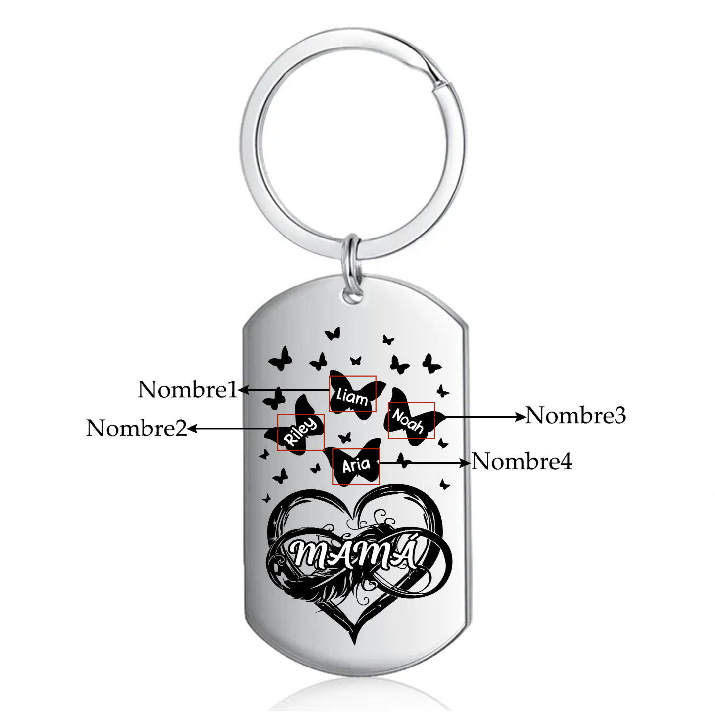 A mi mamá-Llavero 2-6 Nombres Personalizados CORAZÓN Y MARIPOSAS-Jessemade ES