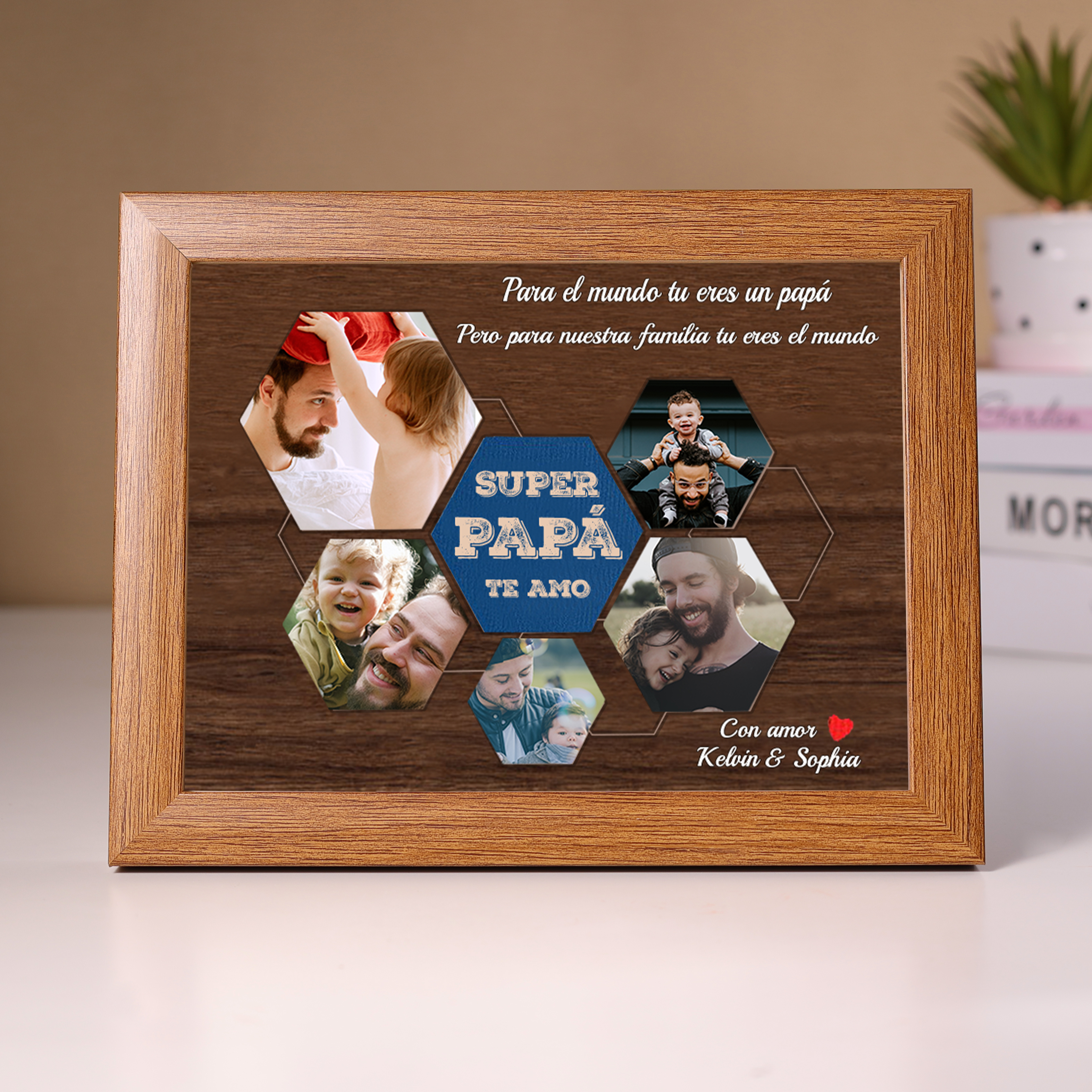 A mi papá - Marco de madera 1 texto y 5 fotos personalizados-Jessemade ES