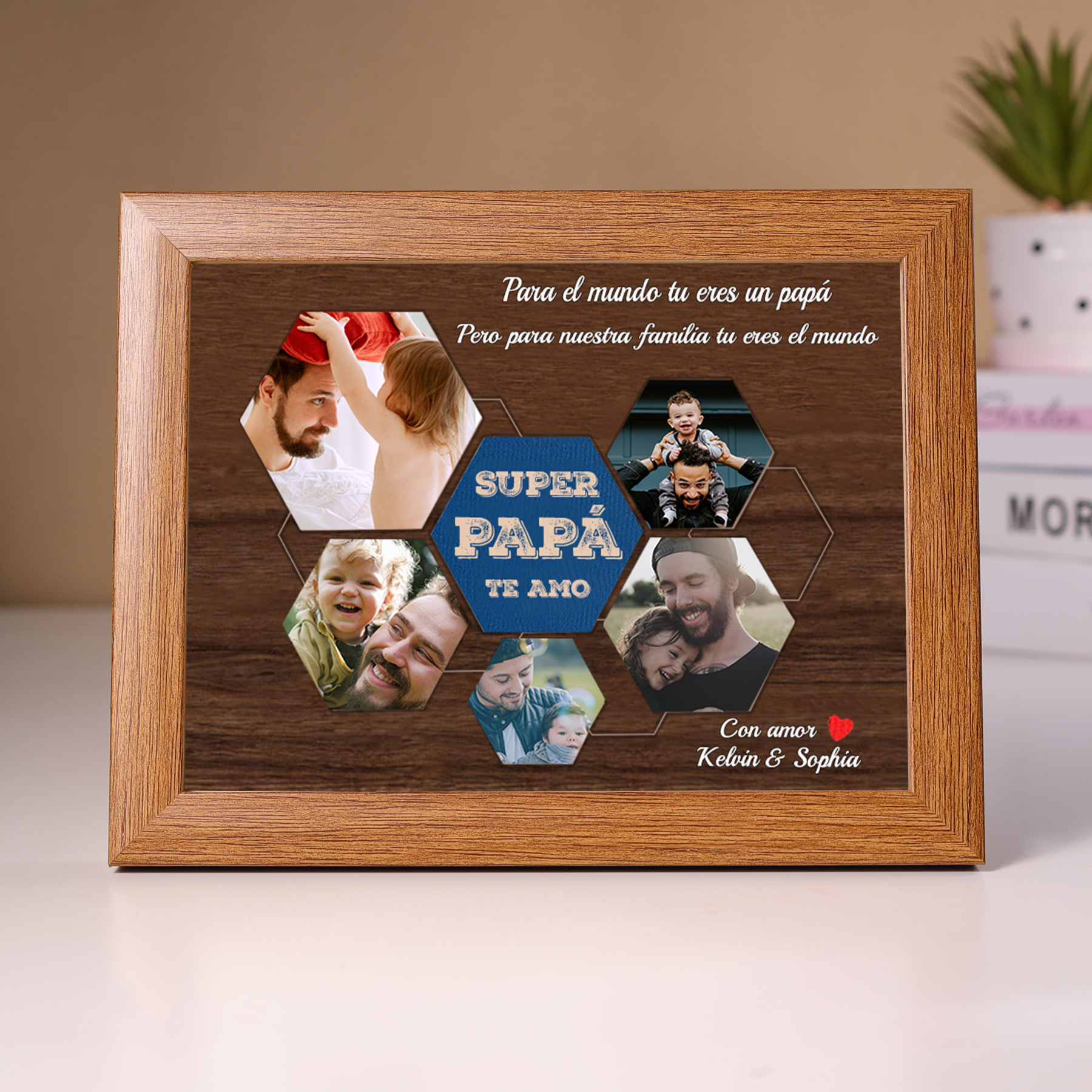 A mi papá - Marco de madera 1 texto y 5 fotos personalizados-Jessemade ES