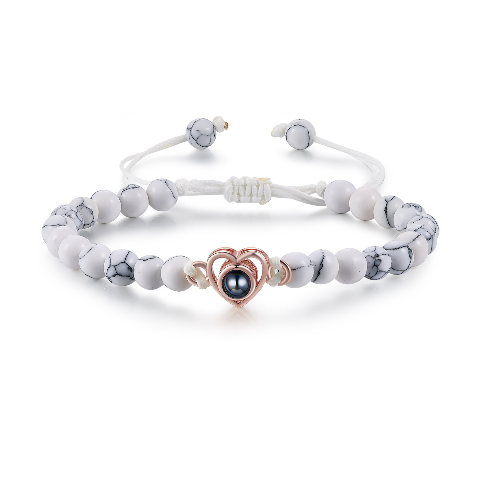 Pulsera de turquesa blanca sintética con proyección de foto en color con dije de corazón pulsera ajustable-Jessemade ES
