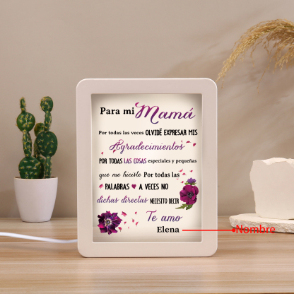 A mi mamá-Marco/Espejo con LED Multifuncional con Texto Amoroso 1 Nombre Personalizado-Jessemade ES