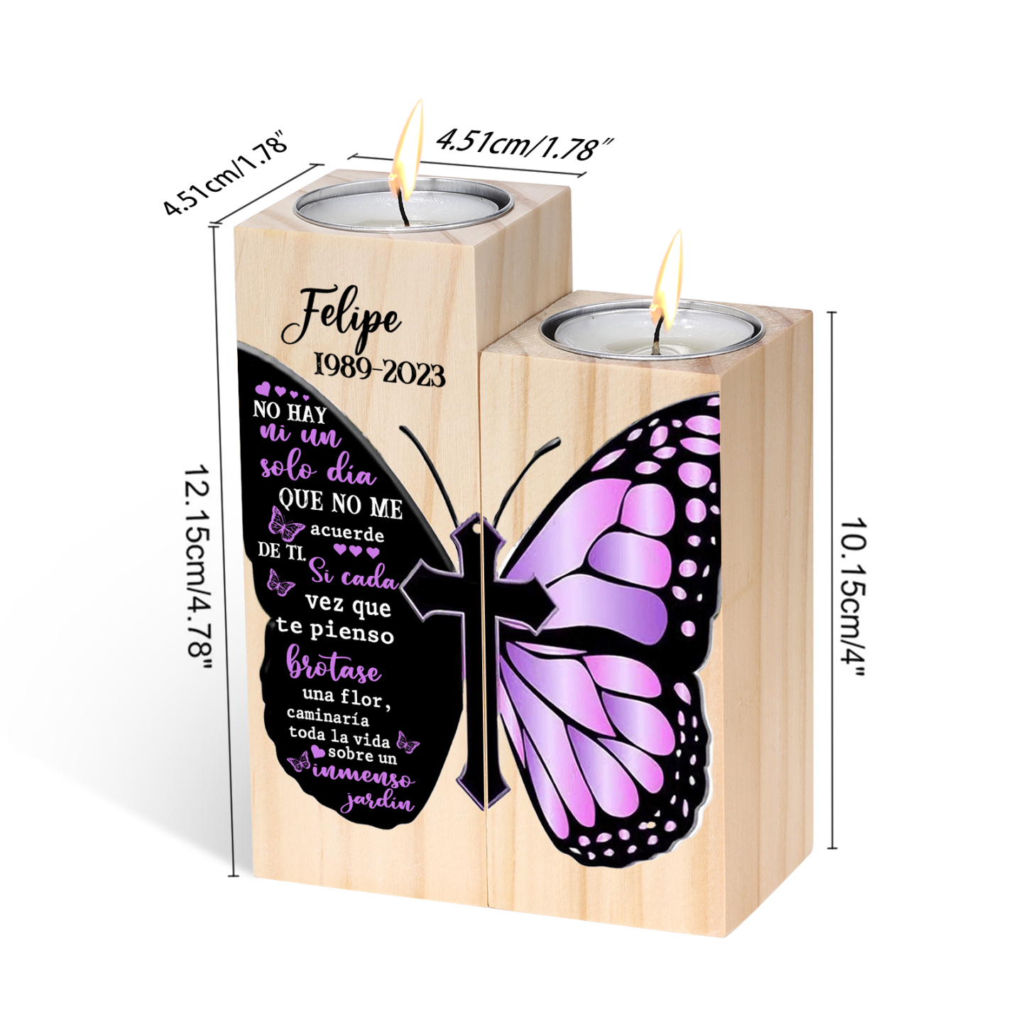 Candelero de dos piezas en memoria de ser querido de madera nombre y año personalizados sin vela-Jessemade ES