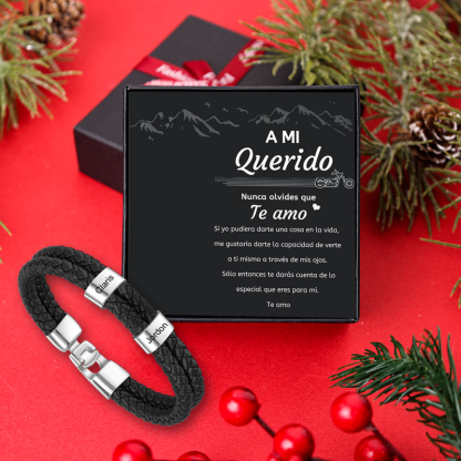 A mi querido-Pulsera de cuero trenzado 2 aros con 2 nombres personalizados pulsera de hombre -Jessemade ES