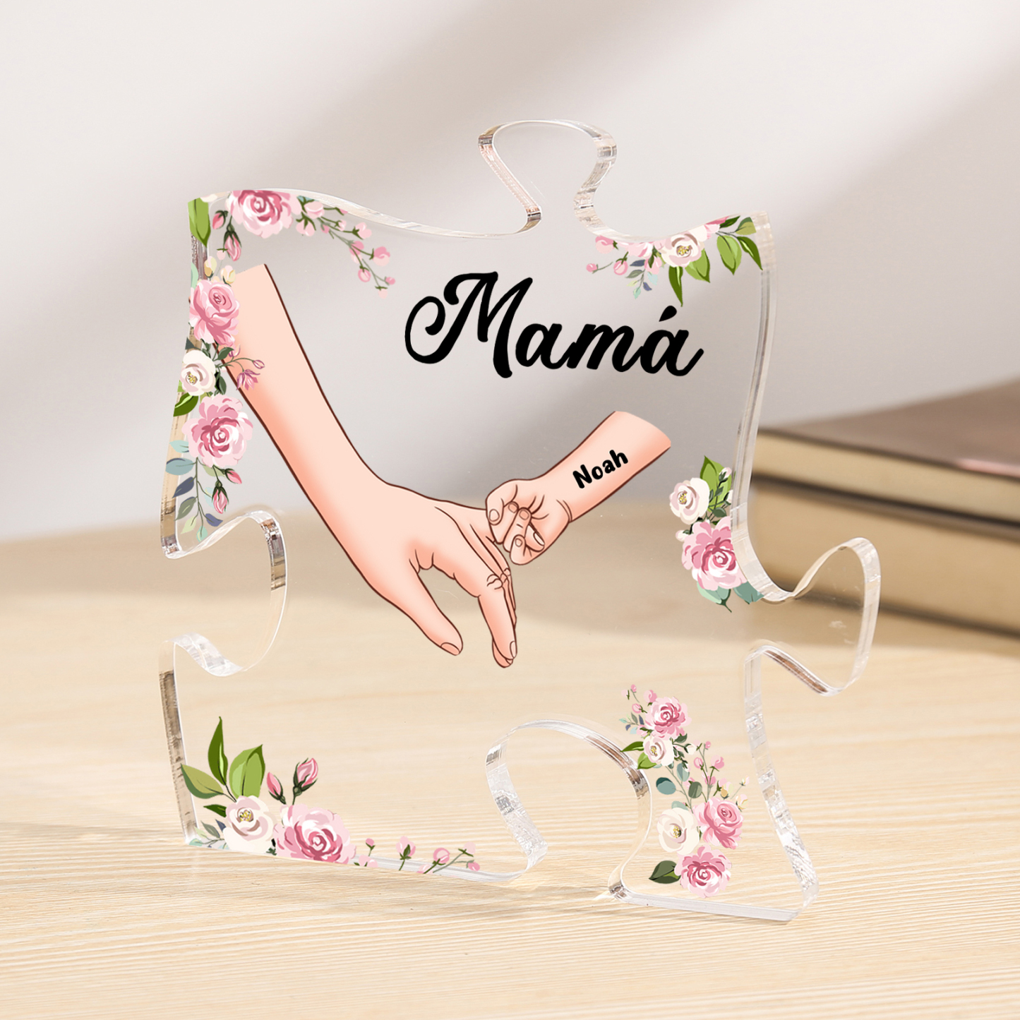 A mi mamá/abuela-Placa de acrílico en forma de corazón mano a mano con 1 texto y 1 nombre personalizado | Jessemade