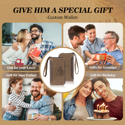 Cartera, billetera con cierre personalizada con 1 foto y 1 texto monedero para hombre-Jessemade ES