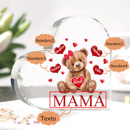 A mi mamá/abuela-Placa de acrílico "Nosotros" en forma de corazón 4 nombres y 1 texto personalizados-Jessemade ES