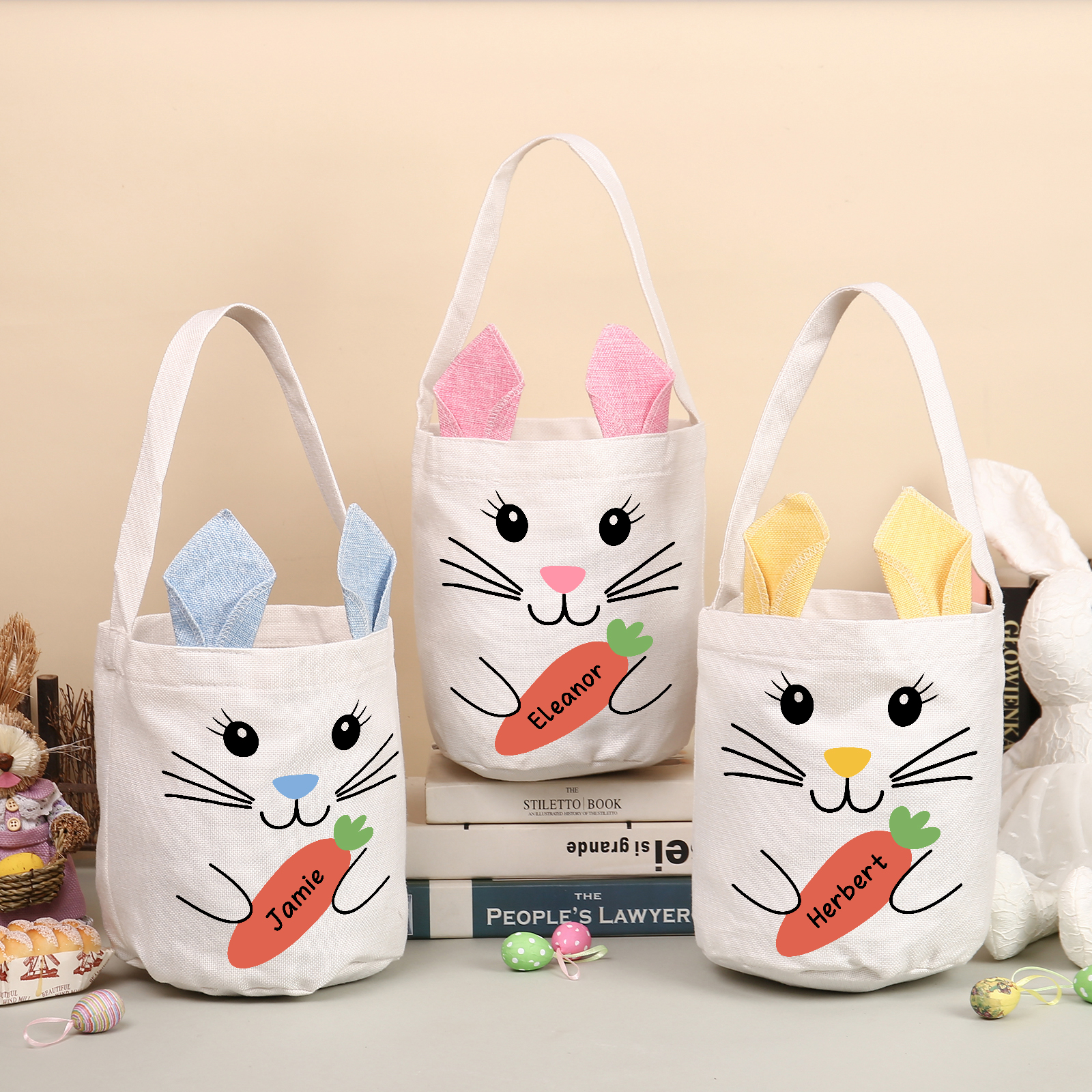 Pascua-Bolsa de conejo con 1 nombre personalizado-Jessemade ES