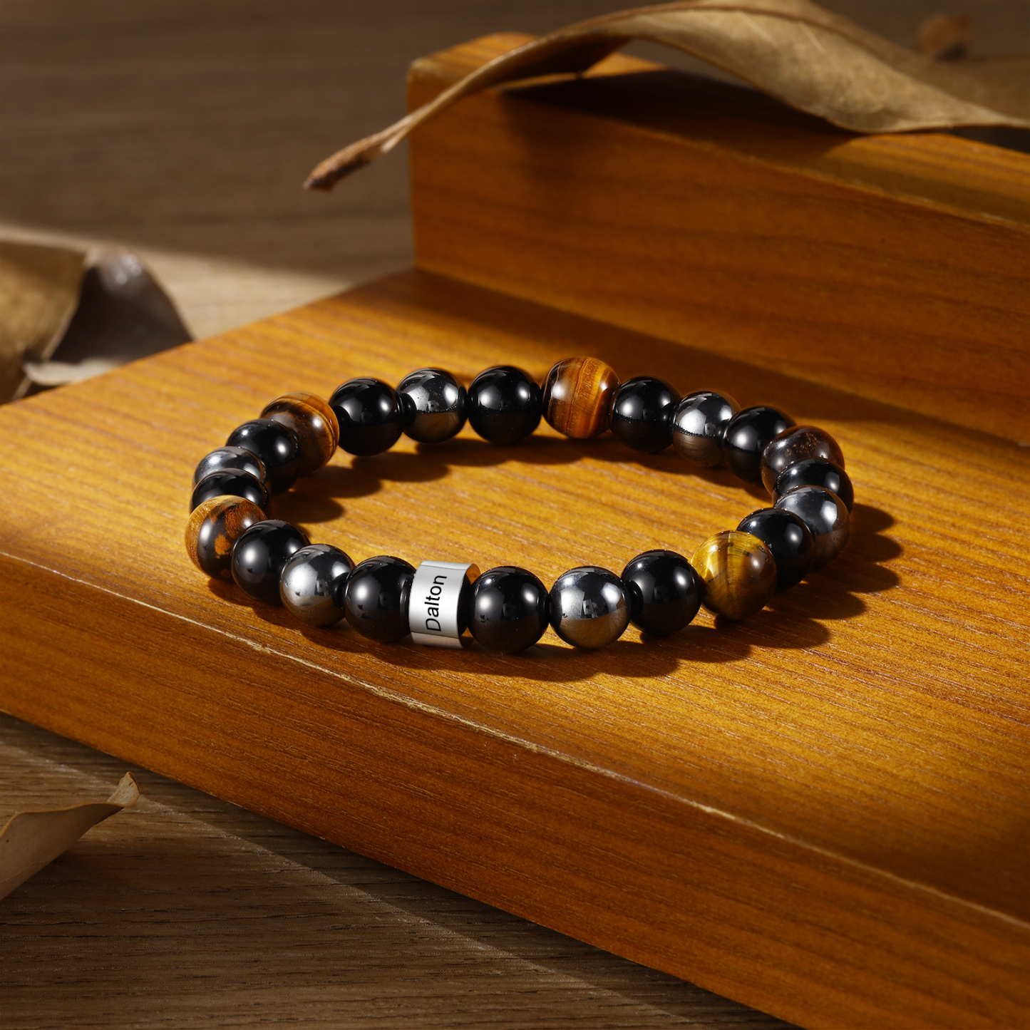 Pulsera de tres tipos de perlas personalizada con 1 nombre para hombre-Jessemade ES