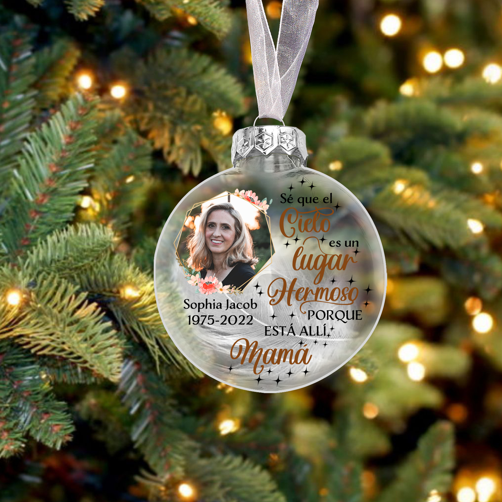 Bola navideña conmemorativa Adorno de Navidad 3 textos y 1 foto personalizados con pluma -Jessemade ES