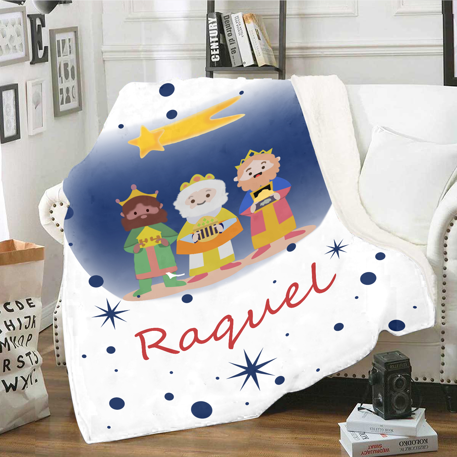 Manta de buen calidad con los Reyes Magos personalizada con 1 nombre-Jessemade ES