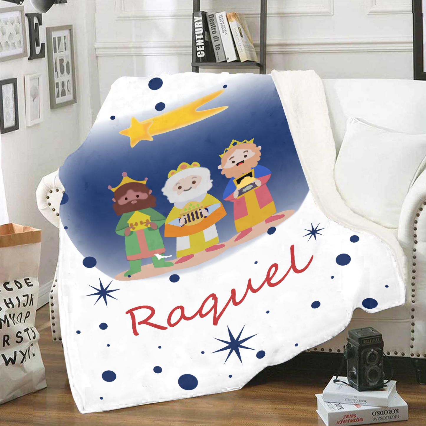 Manta de buen calidad con los Reyes Magos personalizada con 1 nombre-Jessemade ES