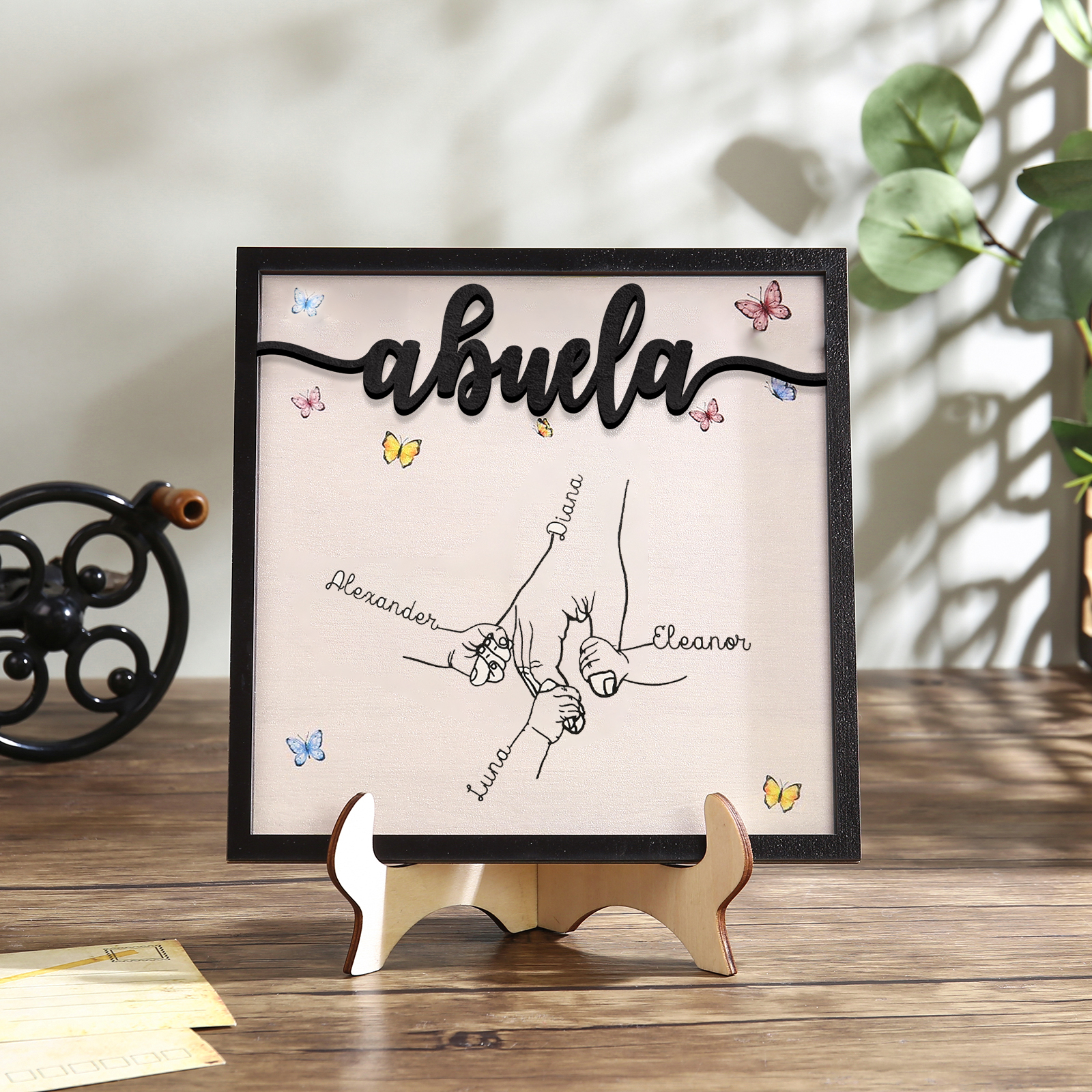 A mi abuela-Adorno 2-7 nombres personalizados decoración de madera mano con manitos-Jessemade ES