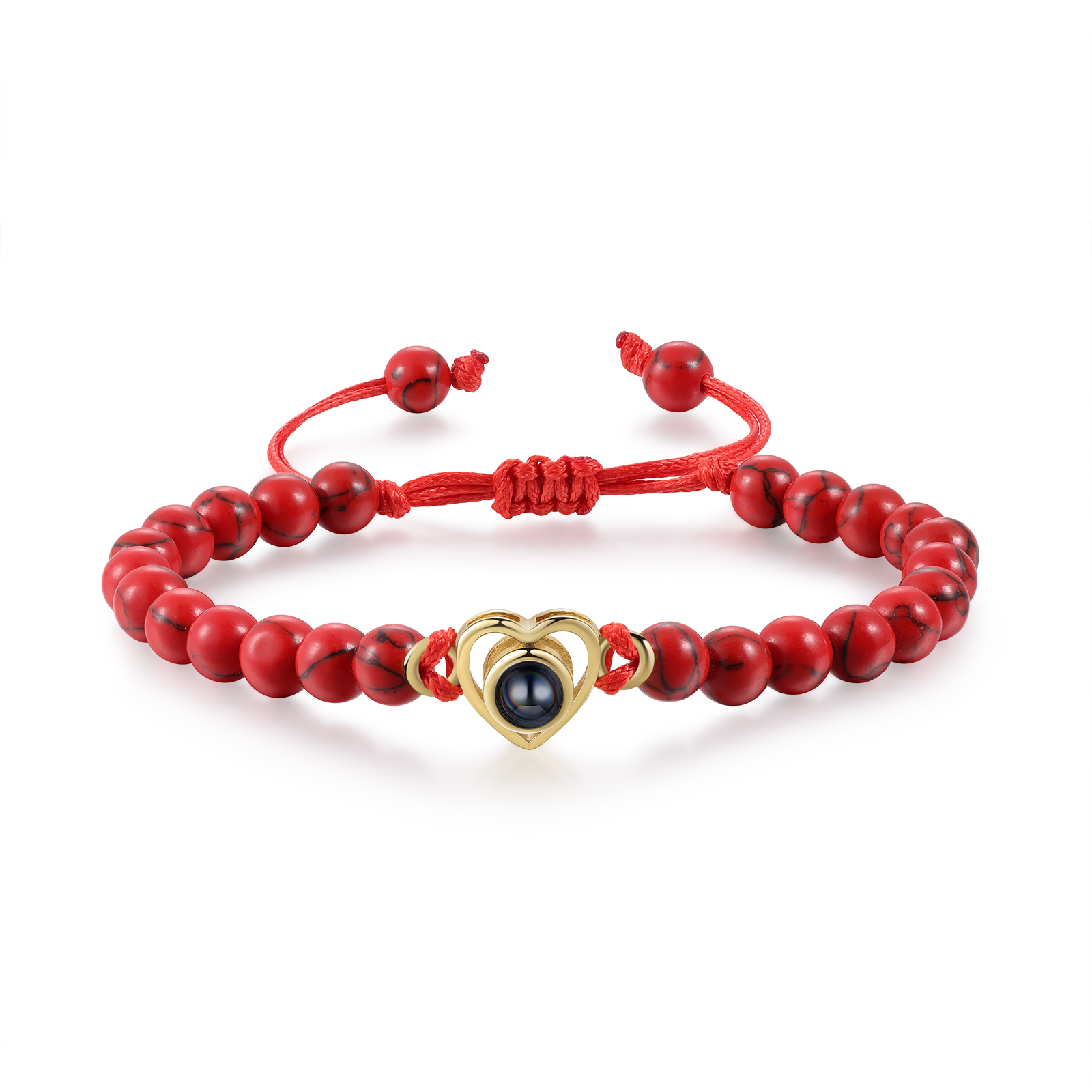 Pulsera de turquesa roja sintética con proyección de foto en color con dije de corazón pulsera ajustable-Jessemade ES
