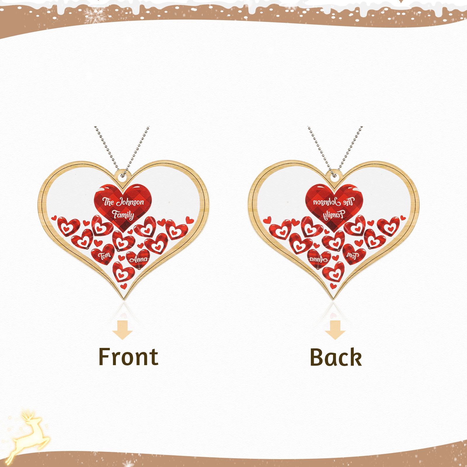 Navidad-Ornamento navideño de acrílico corazones con 2 nombres y 1 texto personalizados