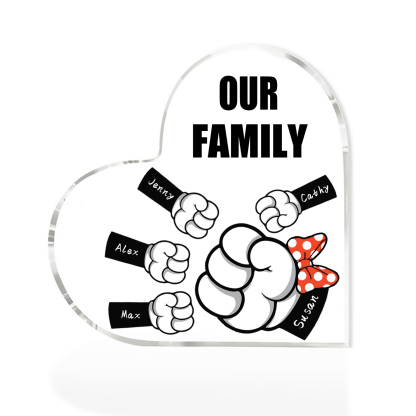 A mi mamá/abuela-Placa de acrílico "Puños" en forma de corazón 5 nombres y 1 texto personalizados-Jessemade ES