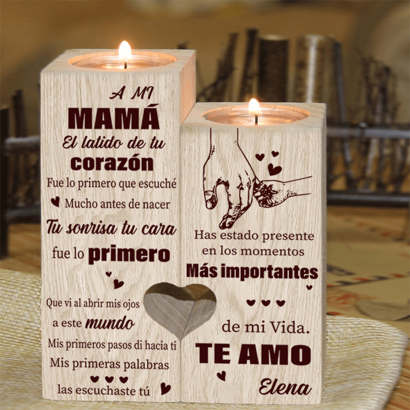 A mi madre-Candelero de madera de dos piezas sin candela 1 nombre personalizado