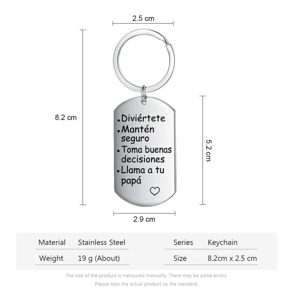 A mi hijo-Llavero de placa "Diviértete Mantén seguro" de padres y abuelos-Jessemade ES